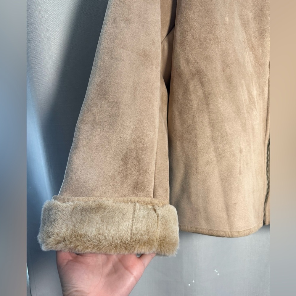 Vintage Coaco New York Tan Suede Faux Fur Lined ZipUp Jacket Size XL - Picture 4 of 8